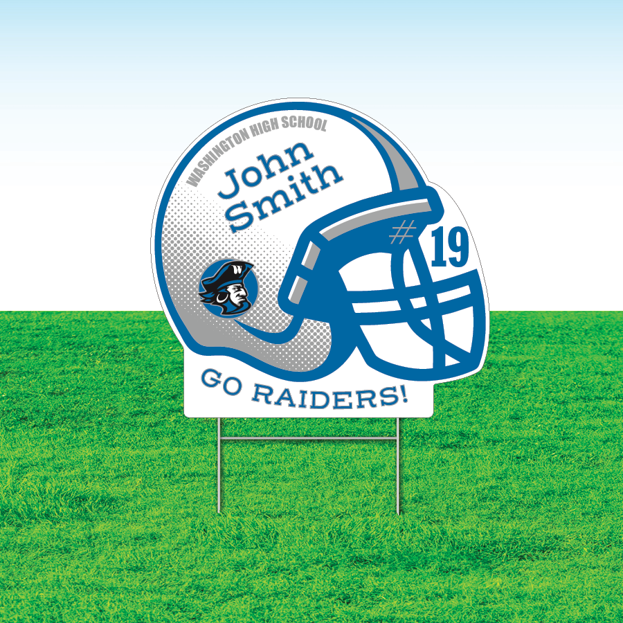 Helmet Team Sport Yard Signs, Rectangular or Contour Cut, Customizable