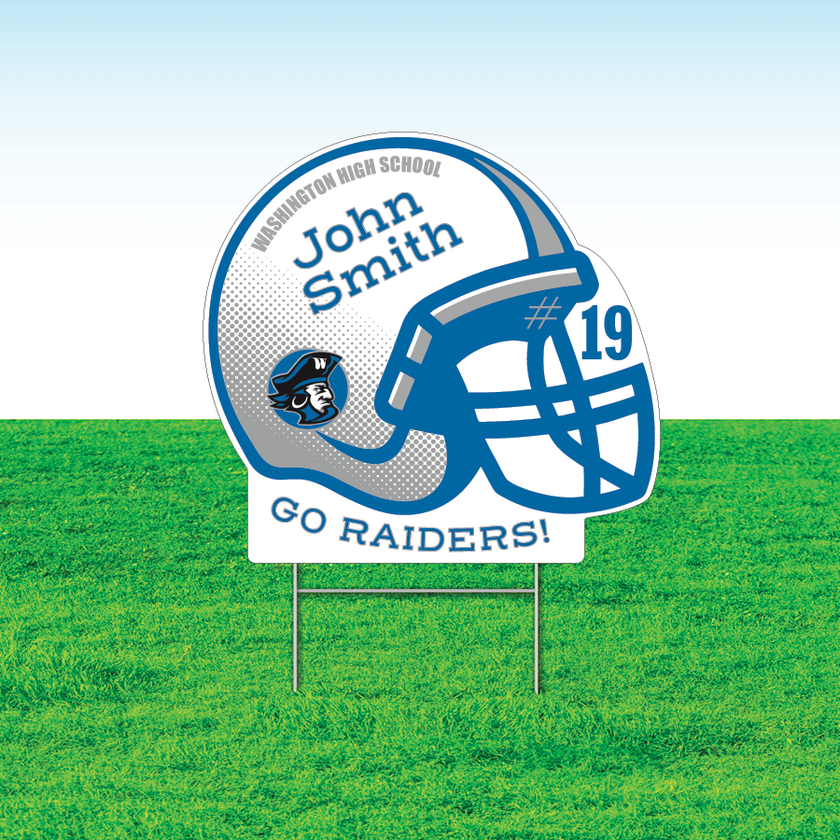 Helmet Team Sport Yard Signs, Rectangular or Contour Cut, Customizable