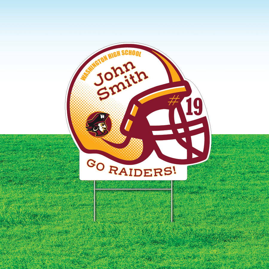 Helmet Team Sport Yard Signs, Rectangular or Contour Cut, Customizable