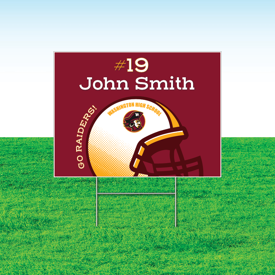 Helmet Team Sport Yard Signs, Rectangular or Contour Cut, Customizable